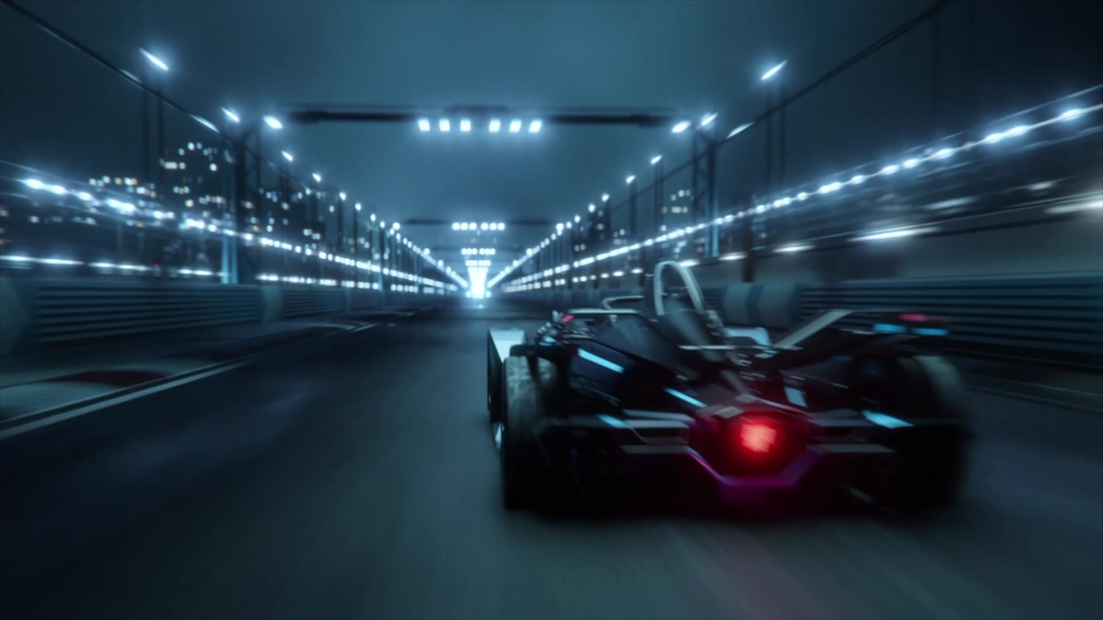 Race car in a lit tunnel, from the XactAI intro film