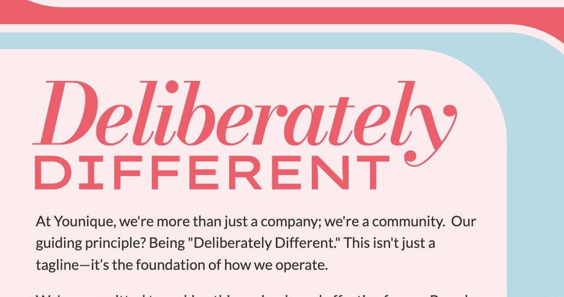 Deliberately Different page from the Younique brand guide